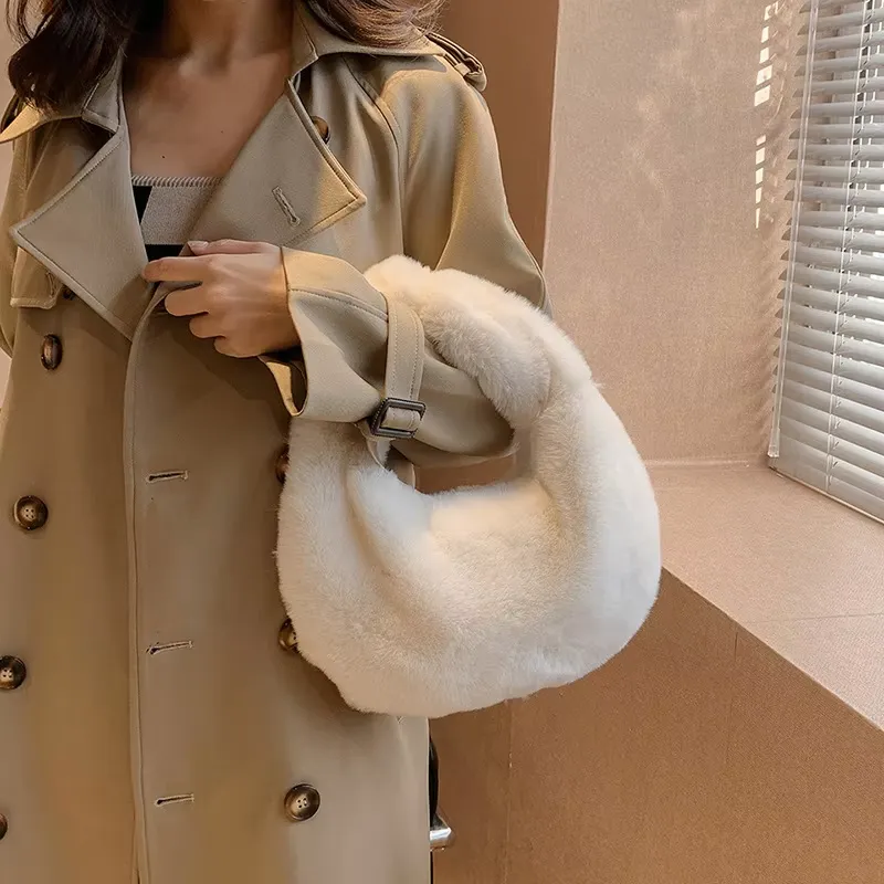 Faux Fur Half Moon Bag