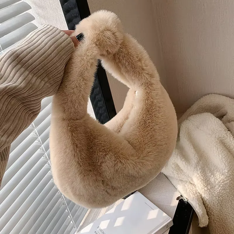 Faux Fur Half Moon Bag