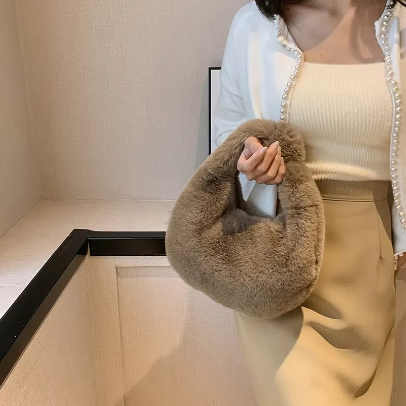Faux Fur Half Moon Bag