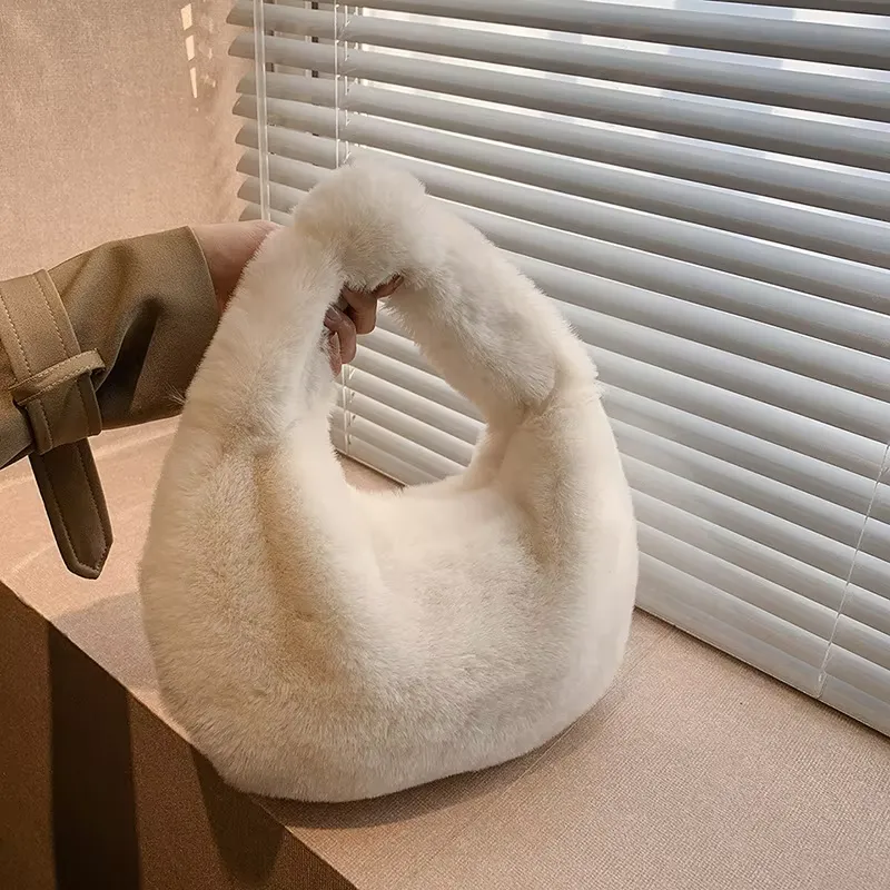 Faux Fur Half Moon Bag