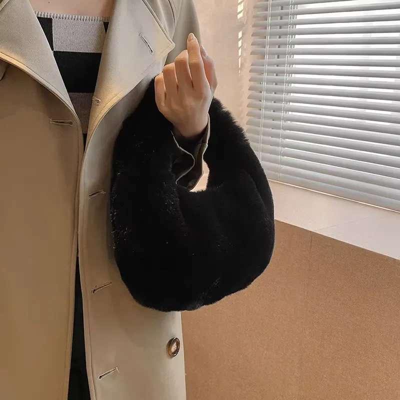 Faux Fur Half Moon Bag