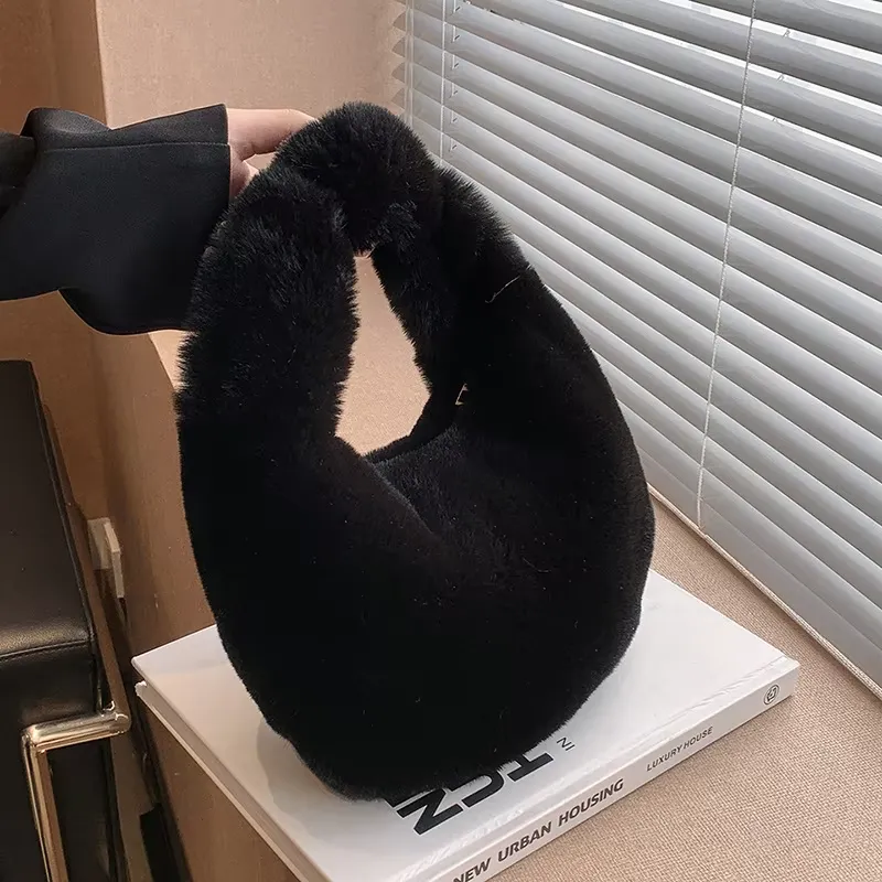 Faux Fur Half Moon Bag
