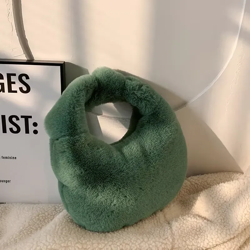 Faux Fur Half Moon Bag