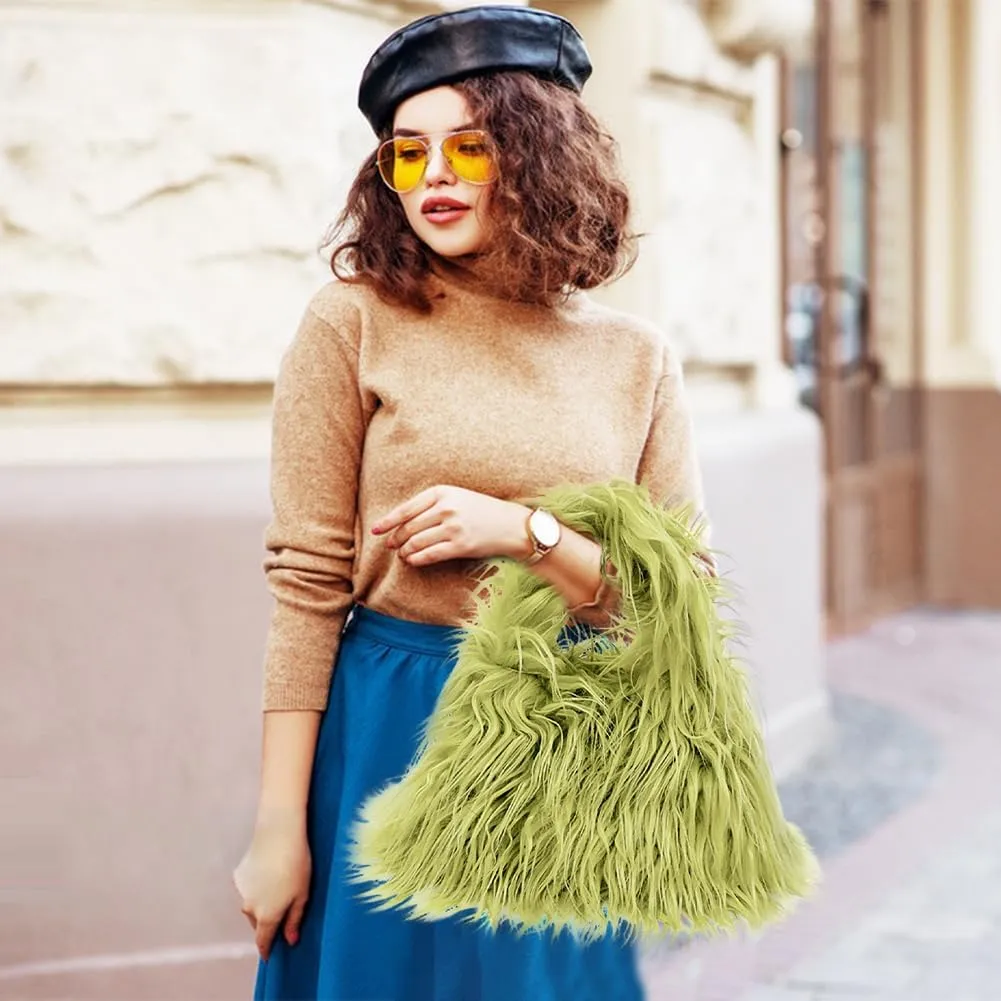 Faux Fur Handbags Furry Fluffy Fuzzy Bags Plush Tote Cute Handbag Faux Fur Crossbody Bag Shoulder Bag for Women, Pink