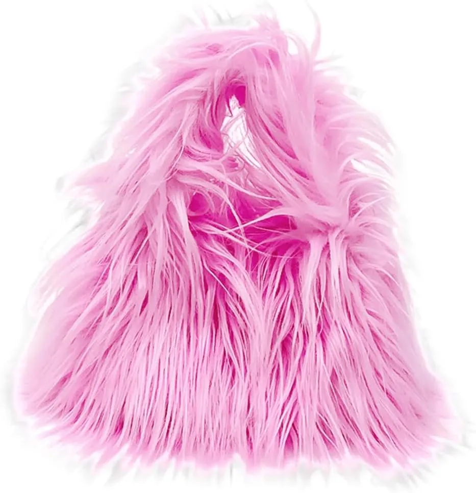 Faux Fur Handbags Furry Fluffy Fuzzy Bags Plush Tote Cute Handbag Faux Fur Crossbody Bag Shoulder Bag for Women, Pink