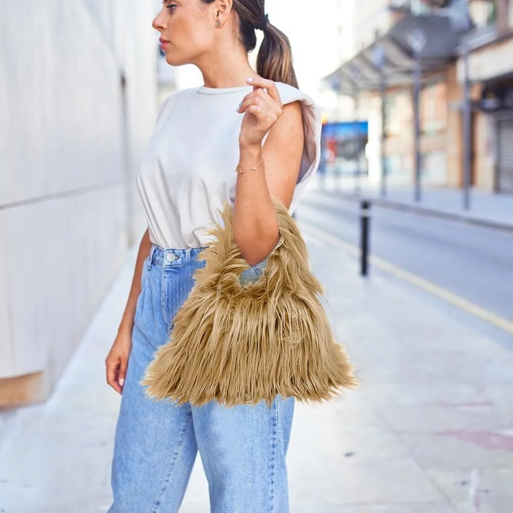 Faux Fur Handbags Furry Fluffy Fuzzy Bags Plush Tote Cute Handbag Faux Fur Crossbody Bag Shoulder Bag for Women, Pink