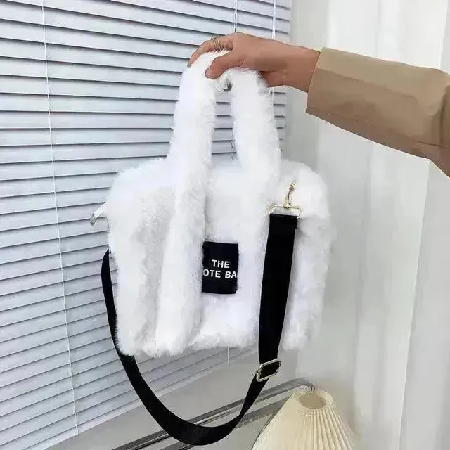 Faux Fur Plain Tote Bag
