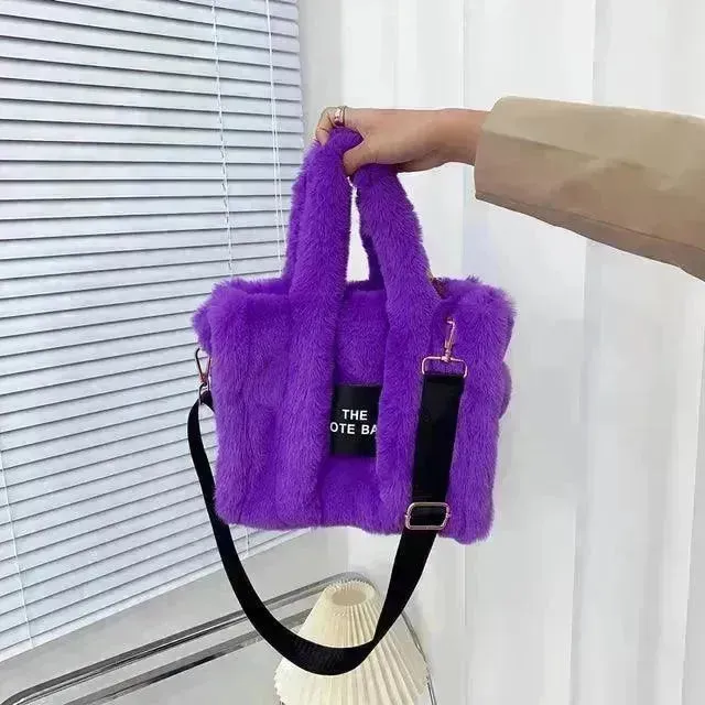 Faux Fur Plain Tote Bag