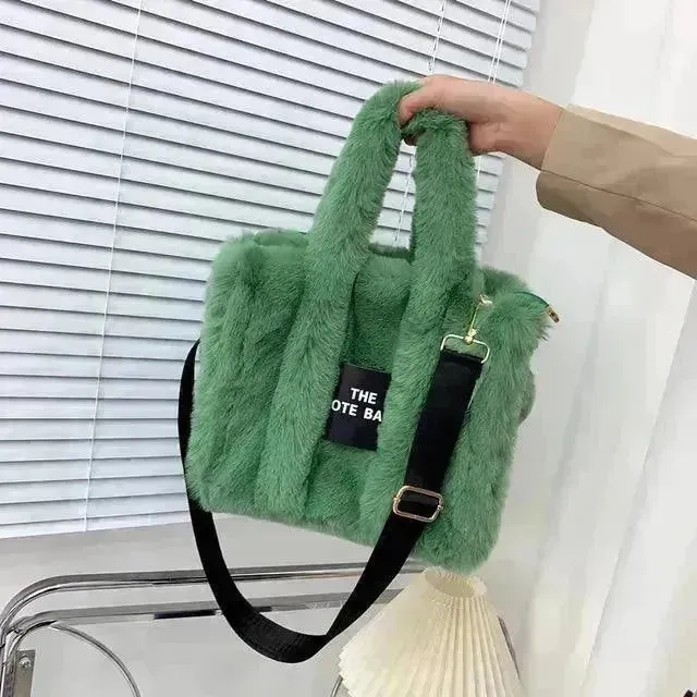 Faux Fur Plain Tote Bag
