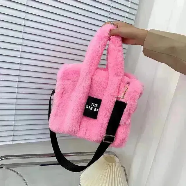 Faux Fur Plain Tote Bag