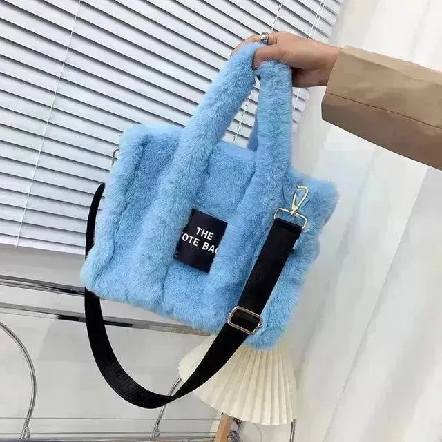 Faux Fur Plain Tote Bag