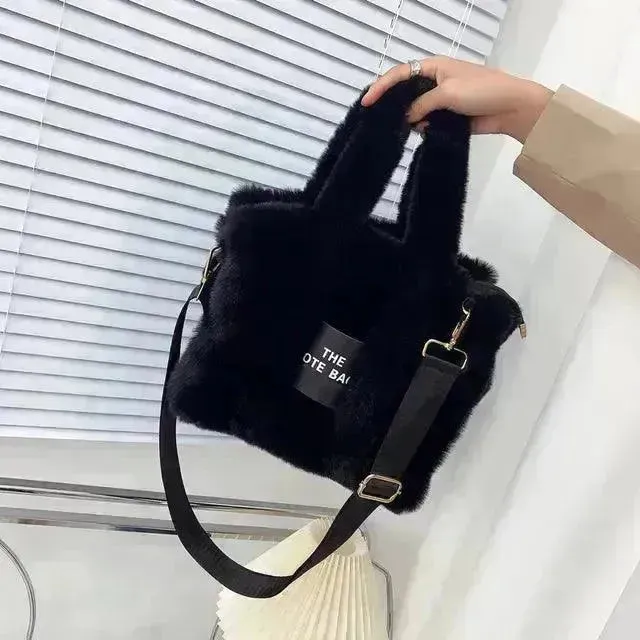 Faux Fur Plain Tote Bag
