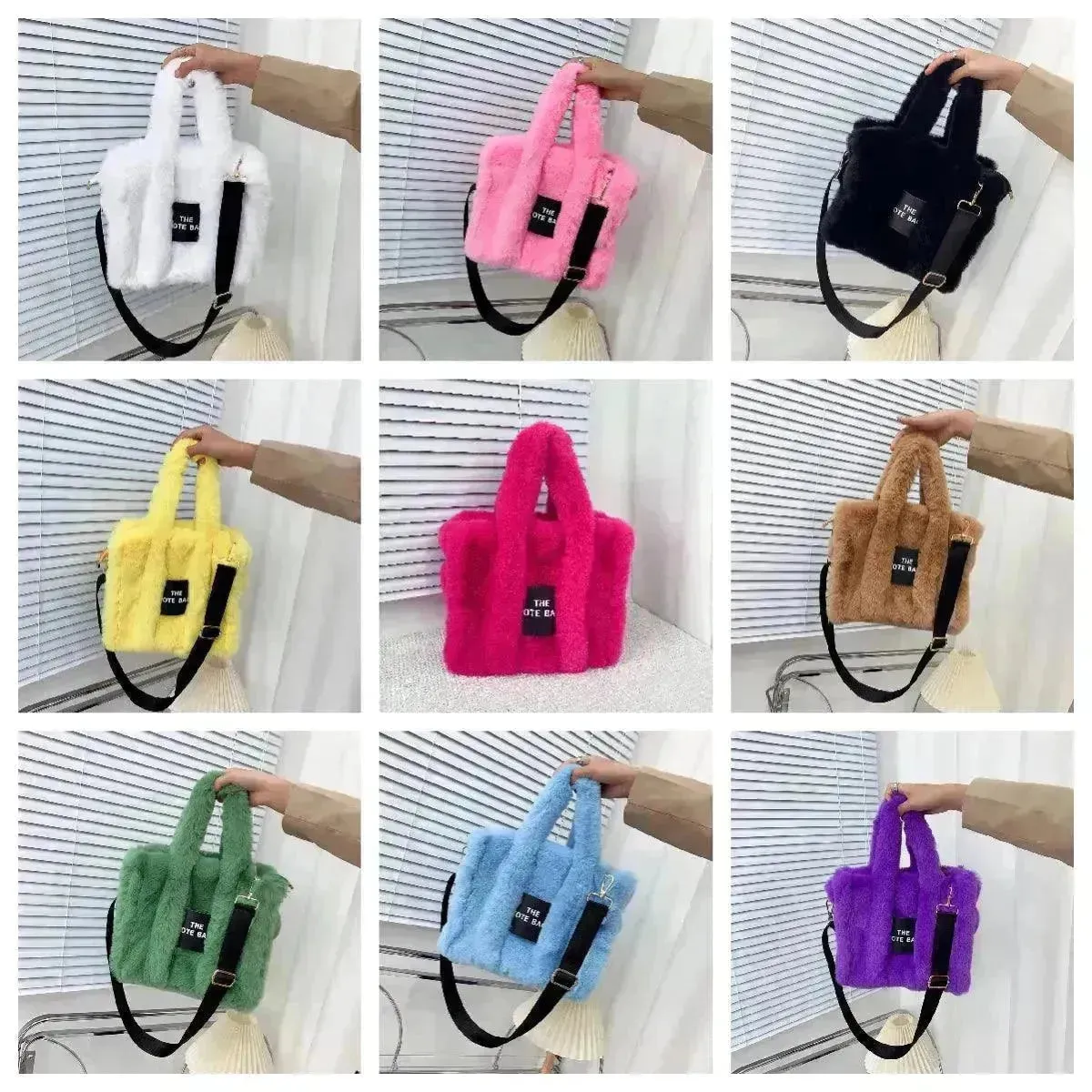Faux Fur Plain Tote Bag