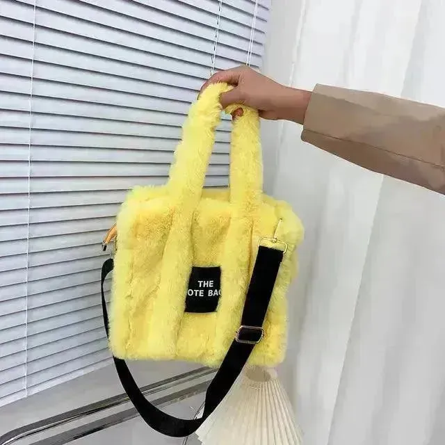 Faux Fur Plain Tote Bag