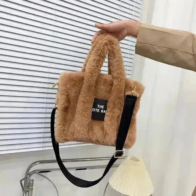 Faux Fur Plain Tote Bag