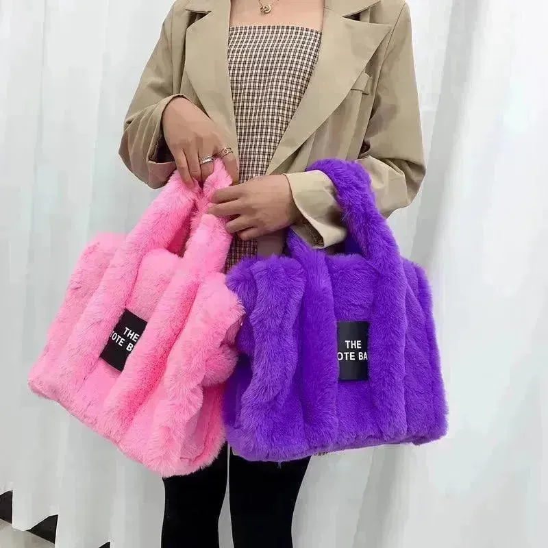 Faux Fur Plain Tote Bag