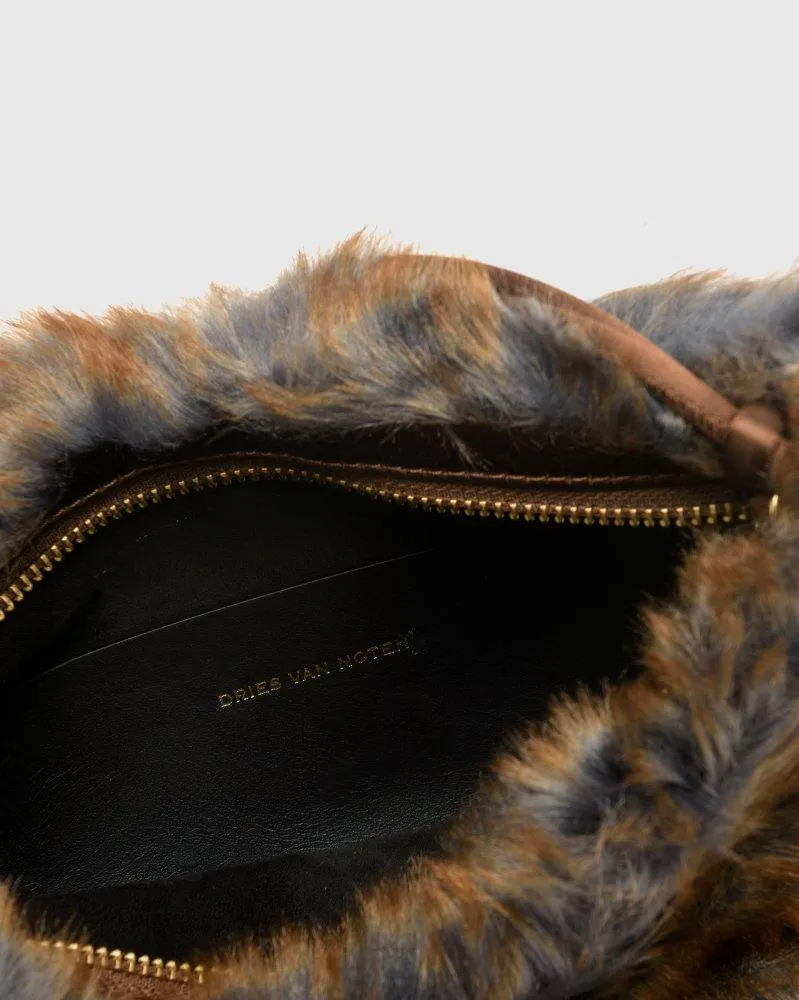 Faux Fur Tote Bag in Brown