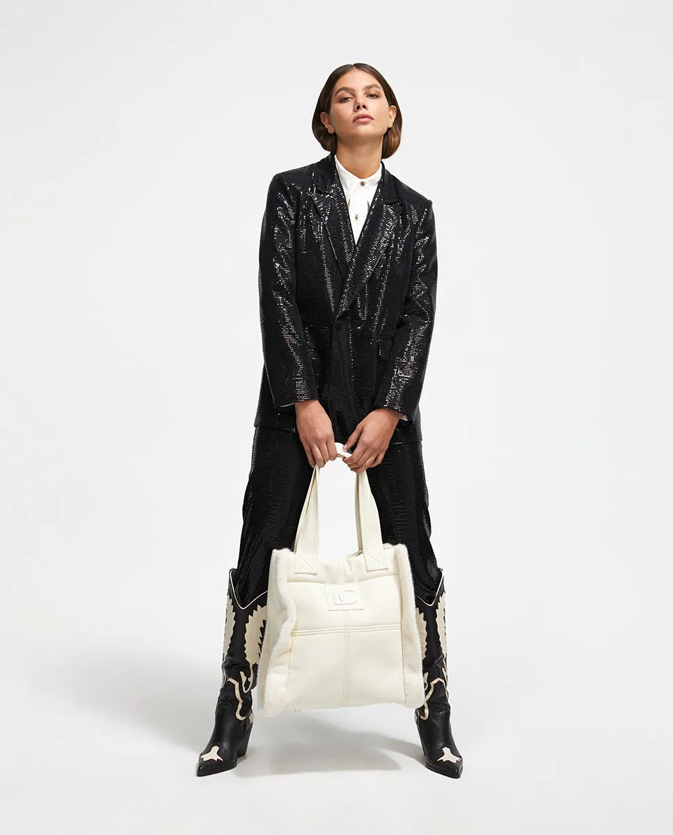 Faux leather and faux fur tote bag