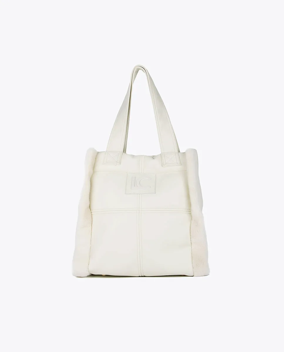 Faux leather and faux fur tote bag