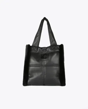 Faux leather and faux fur tote bag