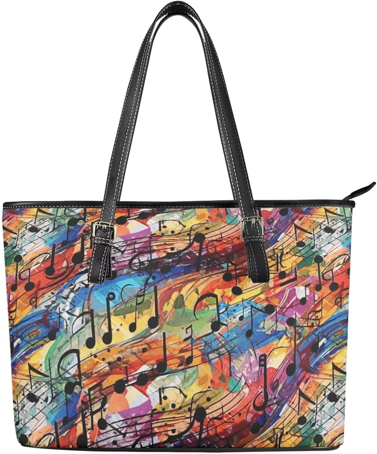 Faux Leather Tote Bag for Women, Modern Art Zipper Shoulder Bag Purses Large Capacity Casual Handbag Work, College