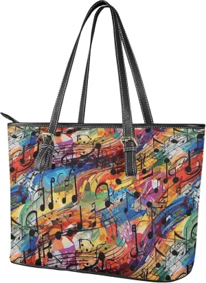 Faux Leather Tote Bag for Women, Modern Art Zipper Shoulder Bag Purses Large Capacity Casual Handbag Work, College