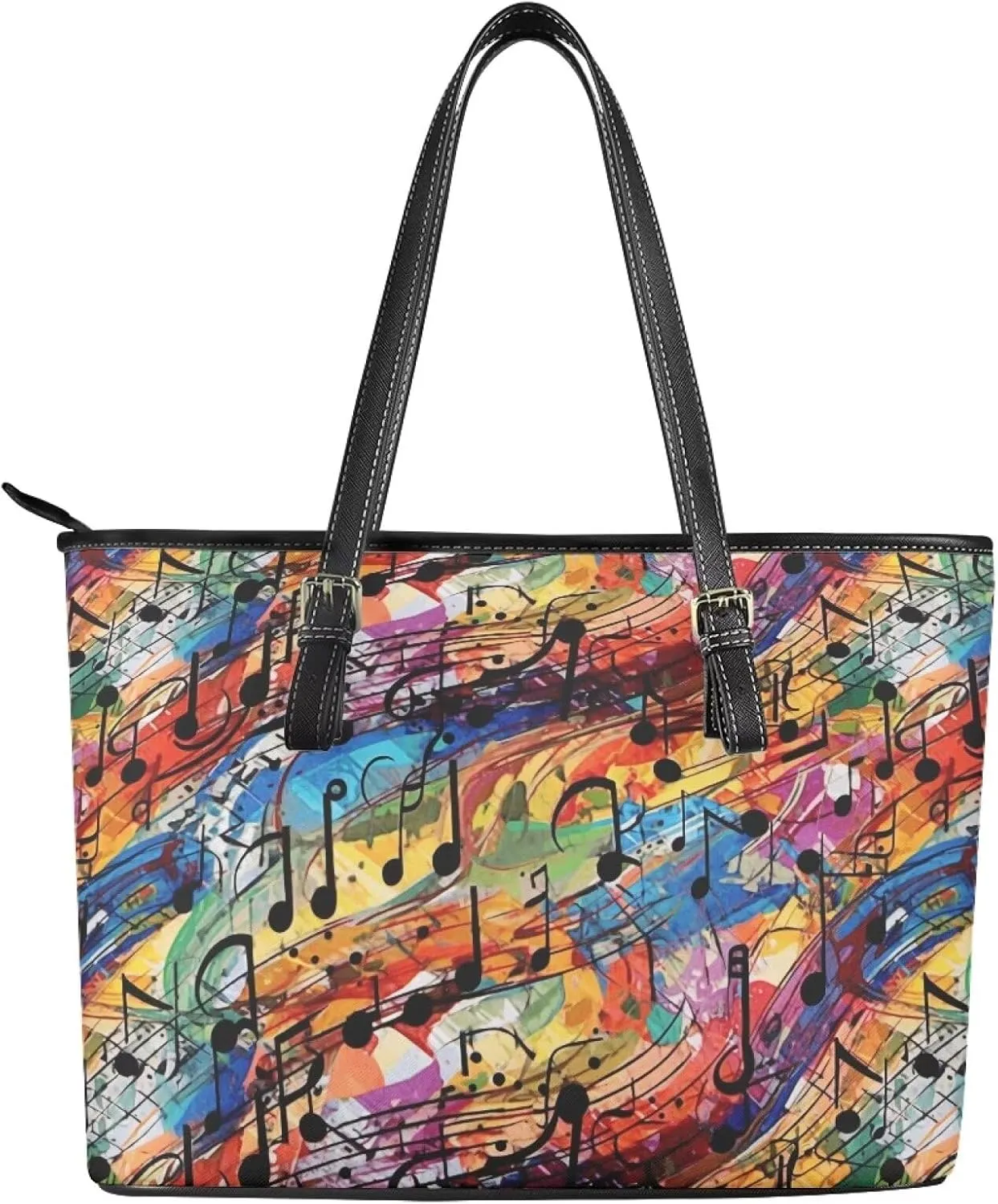 Faux Leather Tote Bag for Women, Modern Art Zipper Shoulder Bag Purses Large Capacity Casual Handbag Work, College