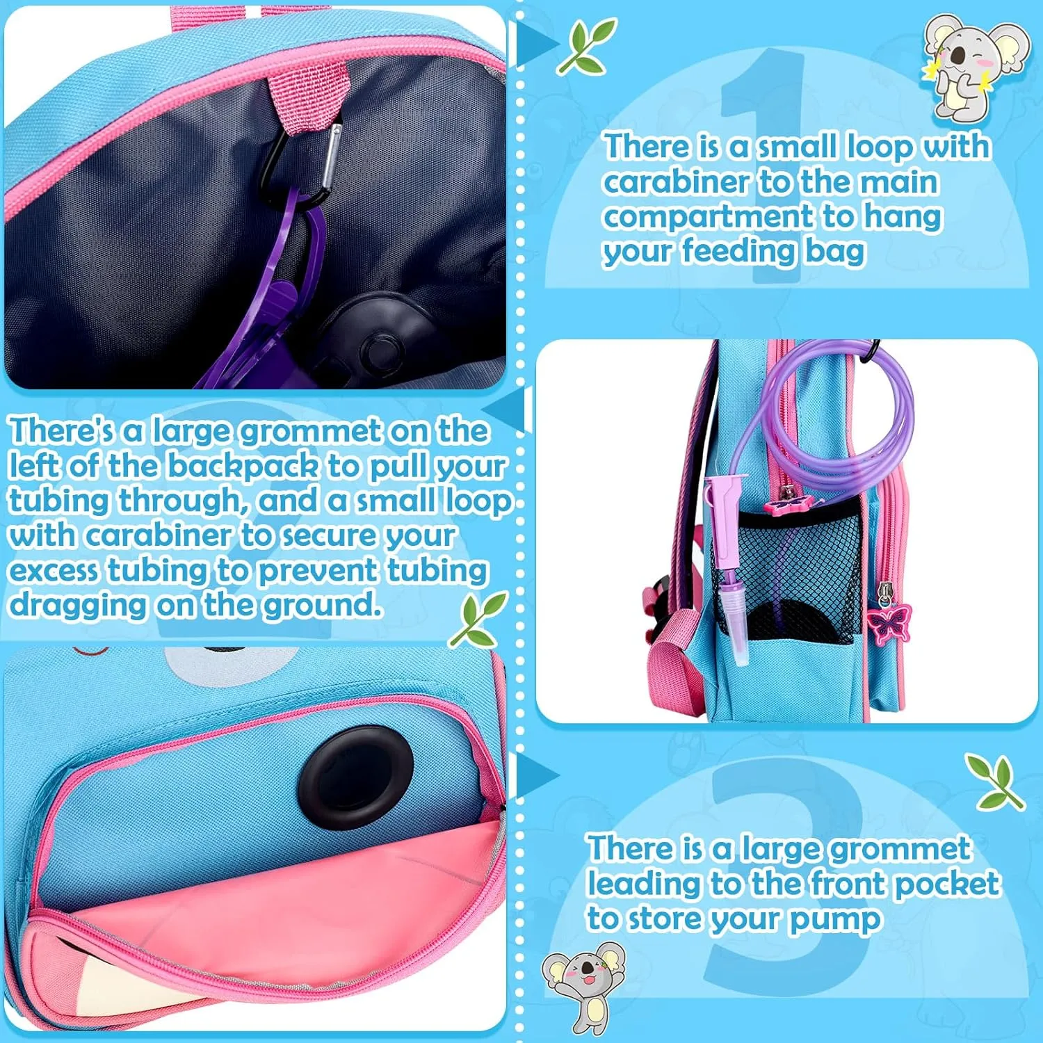 Feeding Tube Backpack g Tube Gj Backpack for Enteral Feeding Pump Gtube Accessories, Bag Only(Koala)