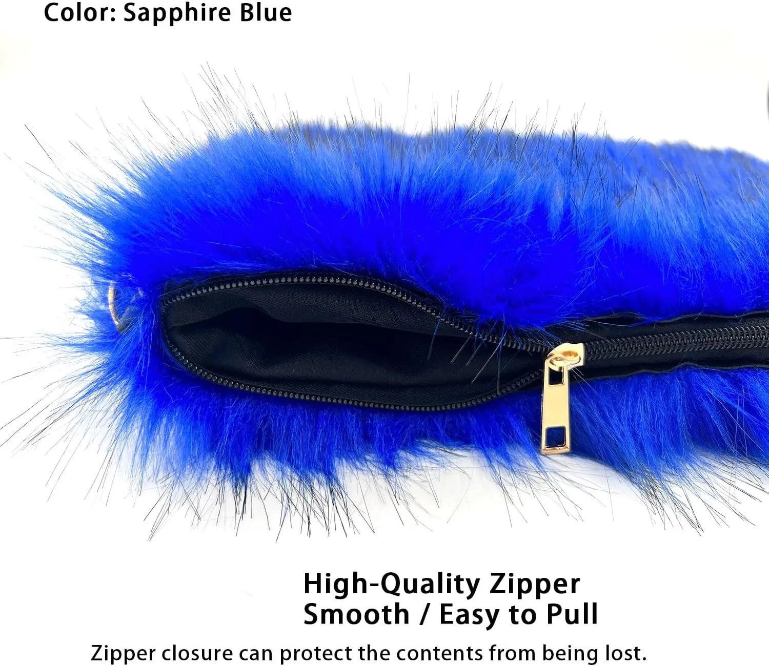 FHQHTH Faux Fox Fur Purse Fuzzy Handbags for Women Evening Handbags Al alloy Shoulder Strap