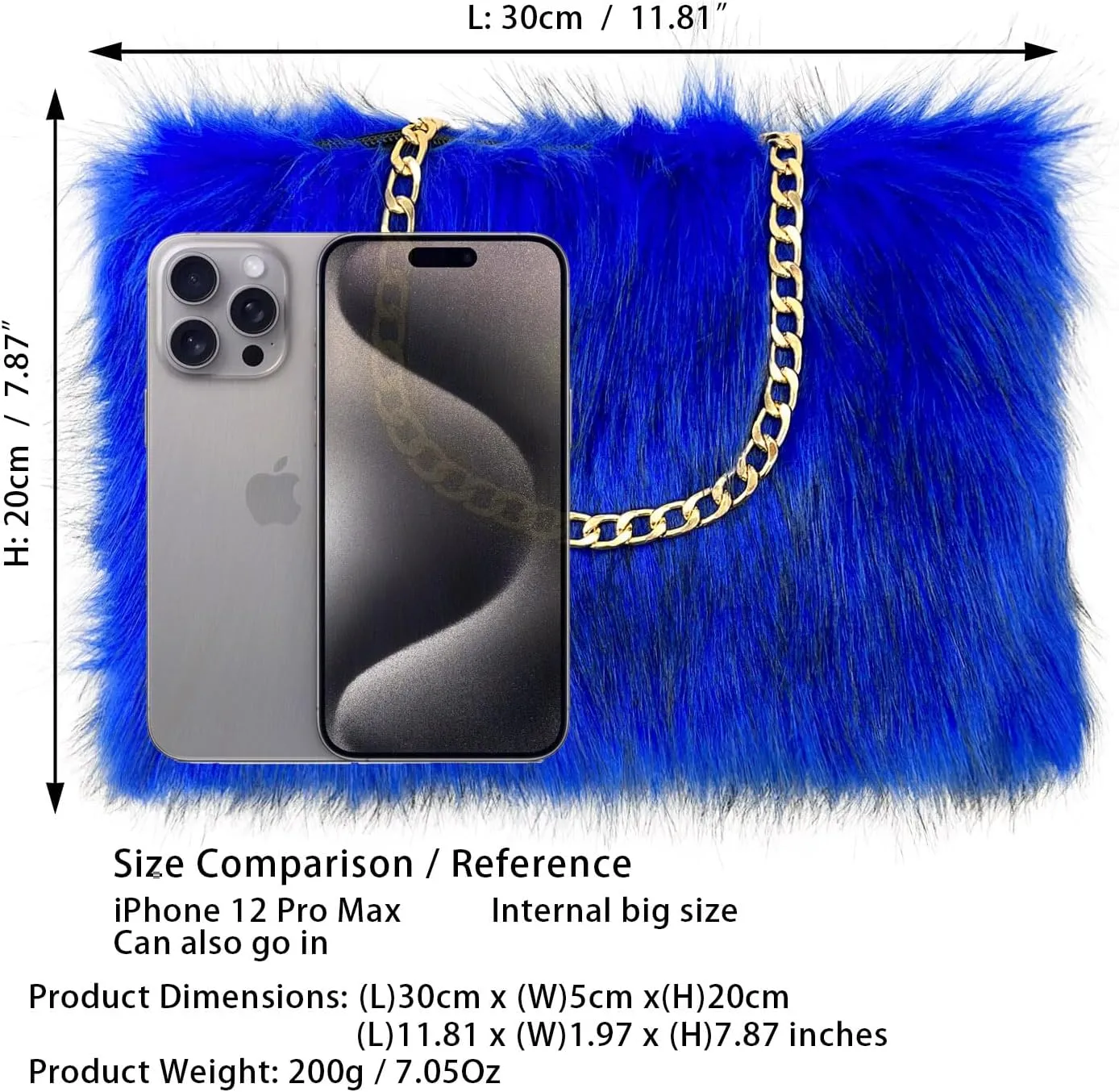 FHQHTH Faux Fox Fur Purse Fuzzy Handbags for Women Evening Handbags Al alloy Shoulder Strap