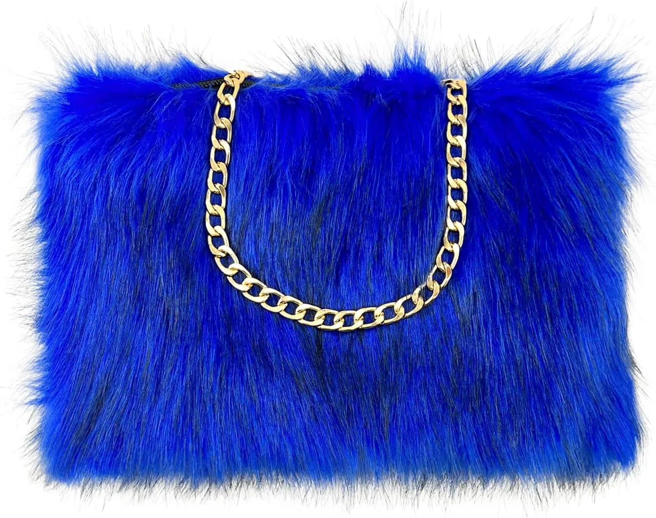 FHQHTH Faux Fox Fur Purse Fuzzy Handbags for Women Evening Handbags Al alloy Shoulder Strap