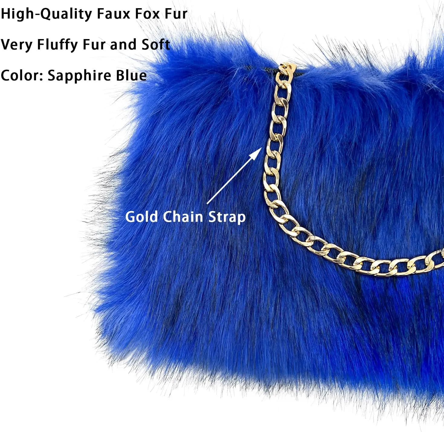 FHQHTH Faux Fox Fur Purse Fuzzy Handbags for Women Evening Handbags Al alloy Shoulder Strap