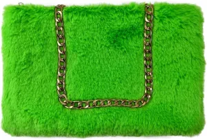 FHQHTH Faux Fox Fur Purse Fuzzy Handbags for Women Evening Handbags Al alloy Shoulder Strap