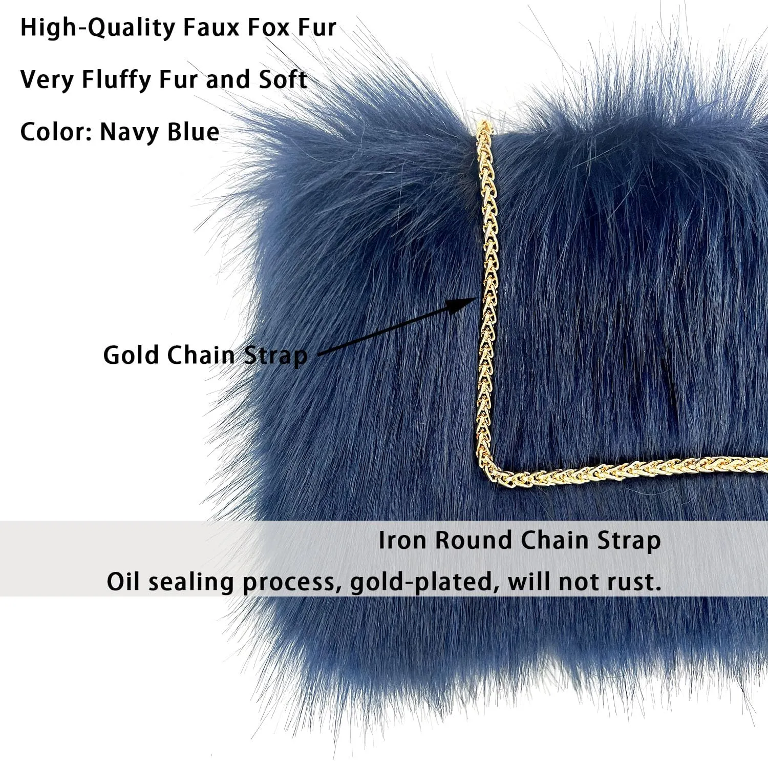 FHQHTH Faux Fox Fur Purse Fuzzy Handbags for Women Evening Handbags Iron Round Chain Strap Shoulder Strap