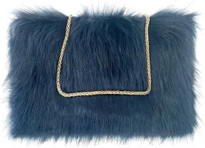 FHQHTH Faux Fox Fur Purse Fuzzy Handbags for Women Evening Handbags Iron Round Chain Strap Shoulder Strap