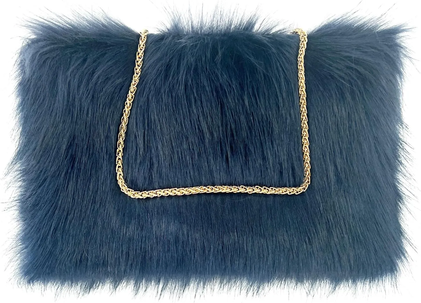 FHQHTH Faux Fox Fur Purse Fuzzy Handbags for Women Evening Handbags Iron Round Chain Strap Shoulder Strap
