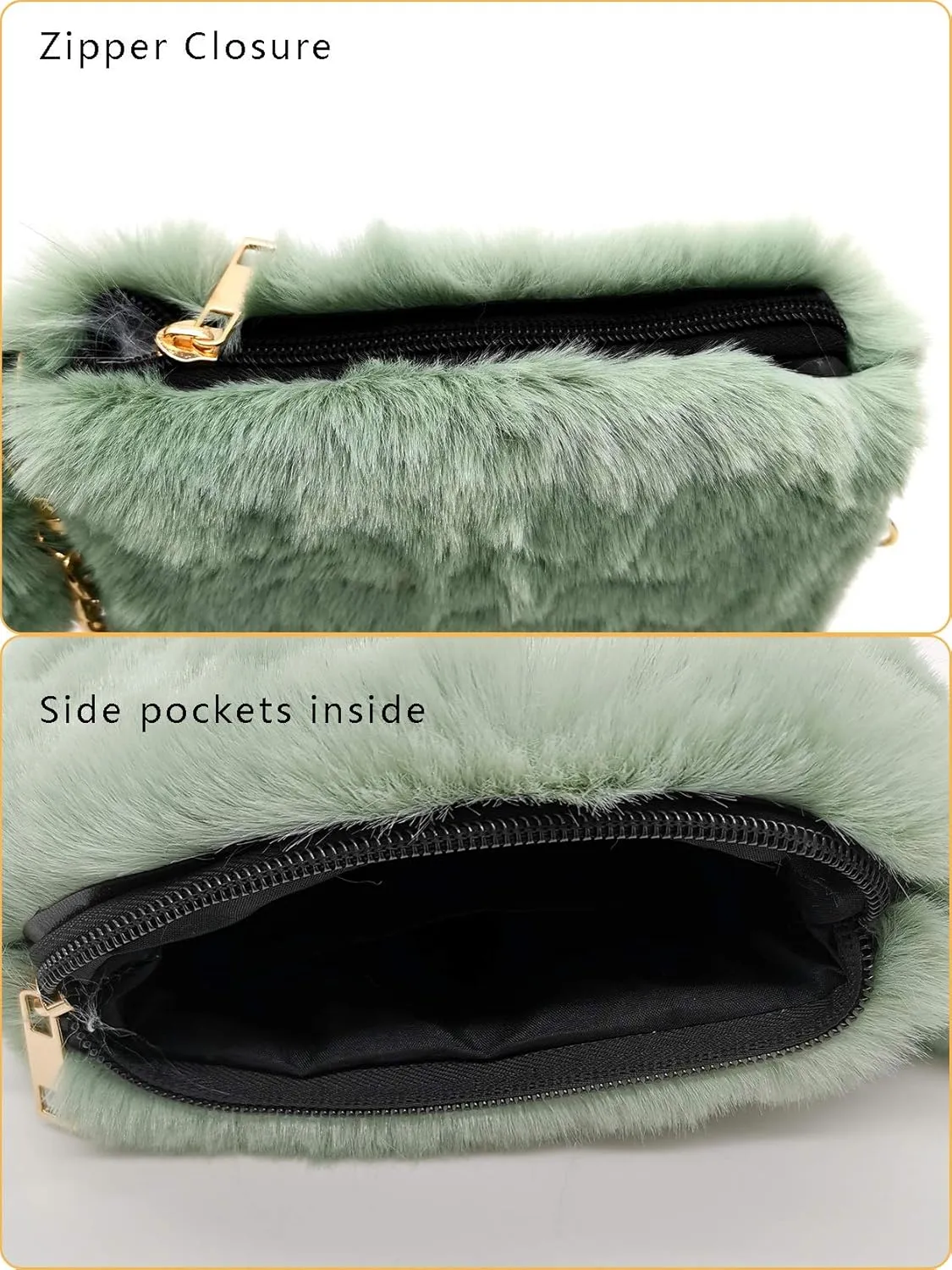 FHQHTHFaux Fur Purse for Women Fluffy Evening Bags Small Cute Crossbody Bag Cosmetic Bag Metal Chain Strap