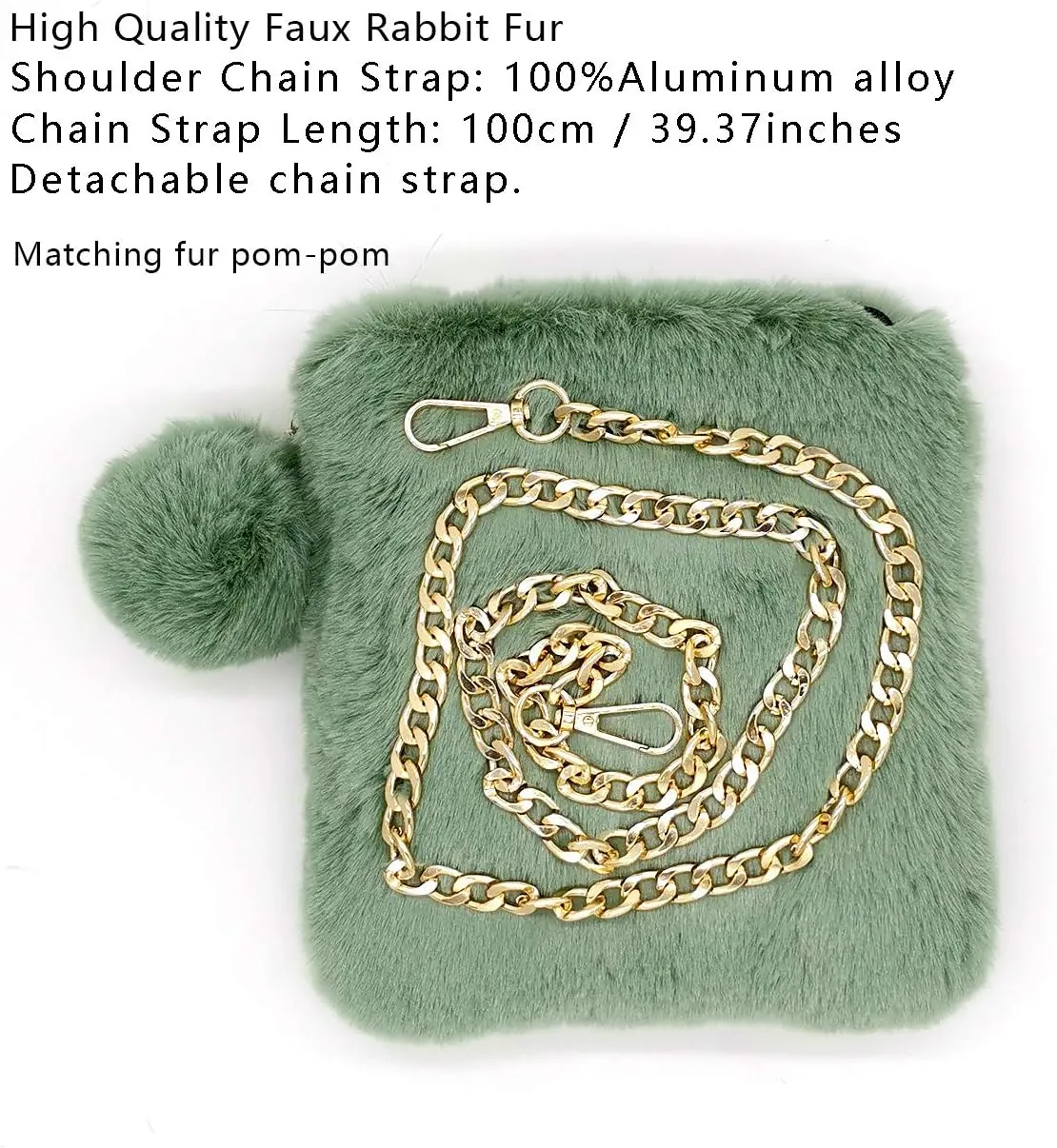 FHQHTHFaux Fur Purse for Women Fluffy Evening Bags Small Cute Crossbody Bag Cosmetic Bag Metal Chain Strap