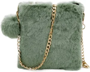 FHQHTHFaux Fur Purse for Women Fluffy Evening Bags Small Cute Crossbody Bag Cosmetic Bag Metal Chain Strap