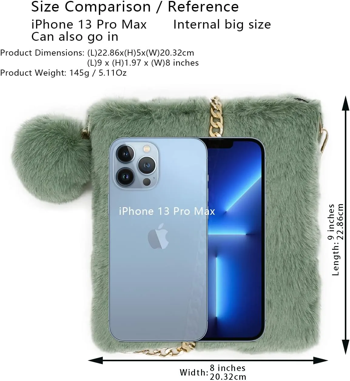 FHQHTHFaux Fur Purse for Women Fluffy Evening Bags Small Cute Crossbody Bag Cosmetic Bag Metal Chain Strap