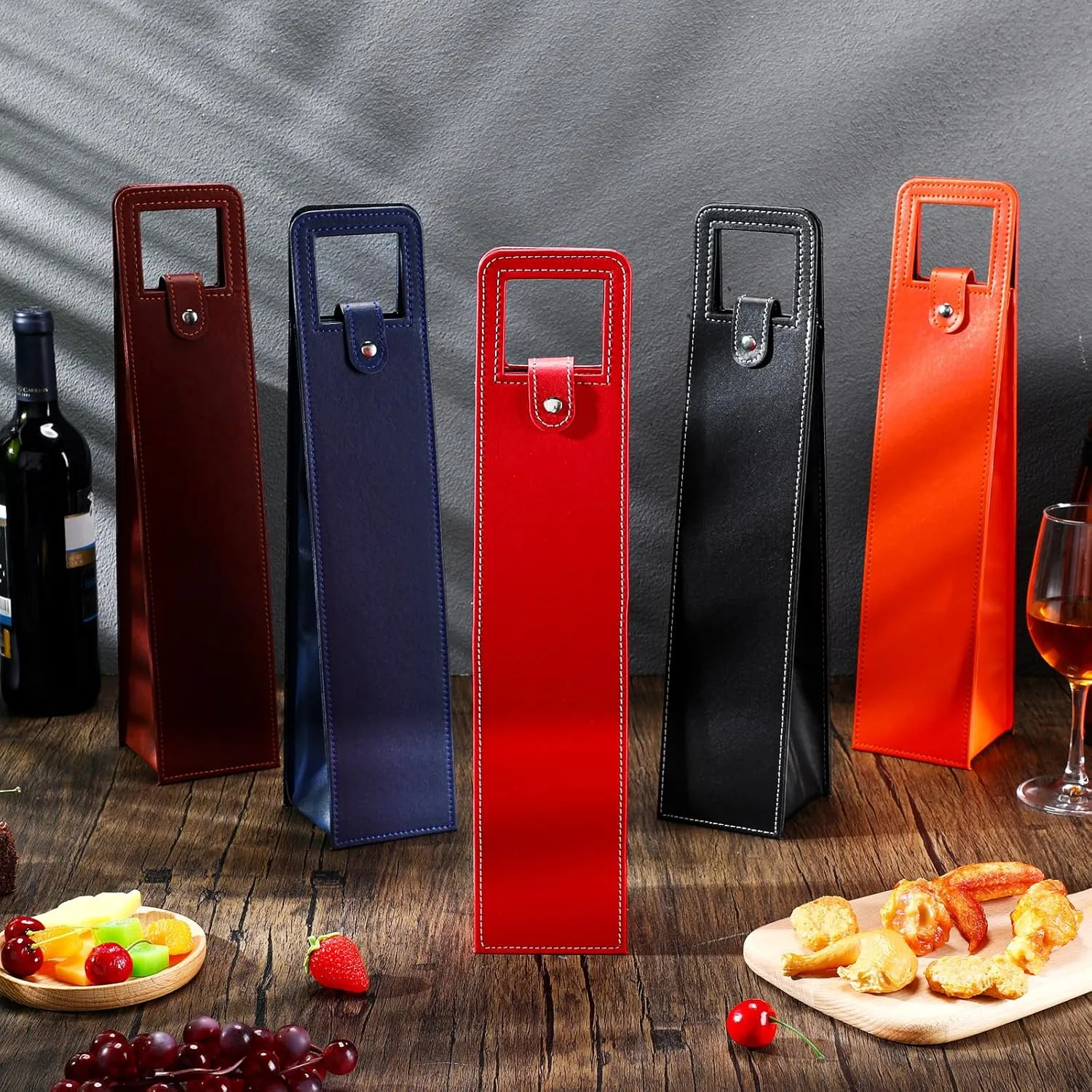 FillTouch 10 Pcs Wine Tote Bag Leather Wine Bag Wine Carrier Leather Wine Gift Bags Single Bottle Champagne Beer Gift Bags Carrier for Father's Day Christmas Thanksgiving(Multicolor,Classic Style)