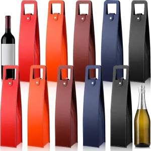 FillTouch 10 Pcs Wine Tote Bag Leather Wine Bag Wine Carrier Leather Wine Gift Bags Single Bottle Champagne Beer Gift Bags Carrier for Father's Day Christmas Thanksgiving(Multicolor,Classic Style)