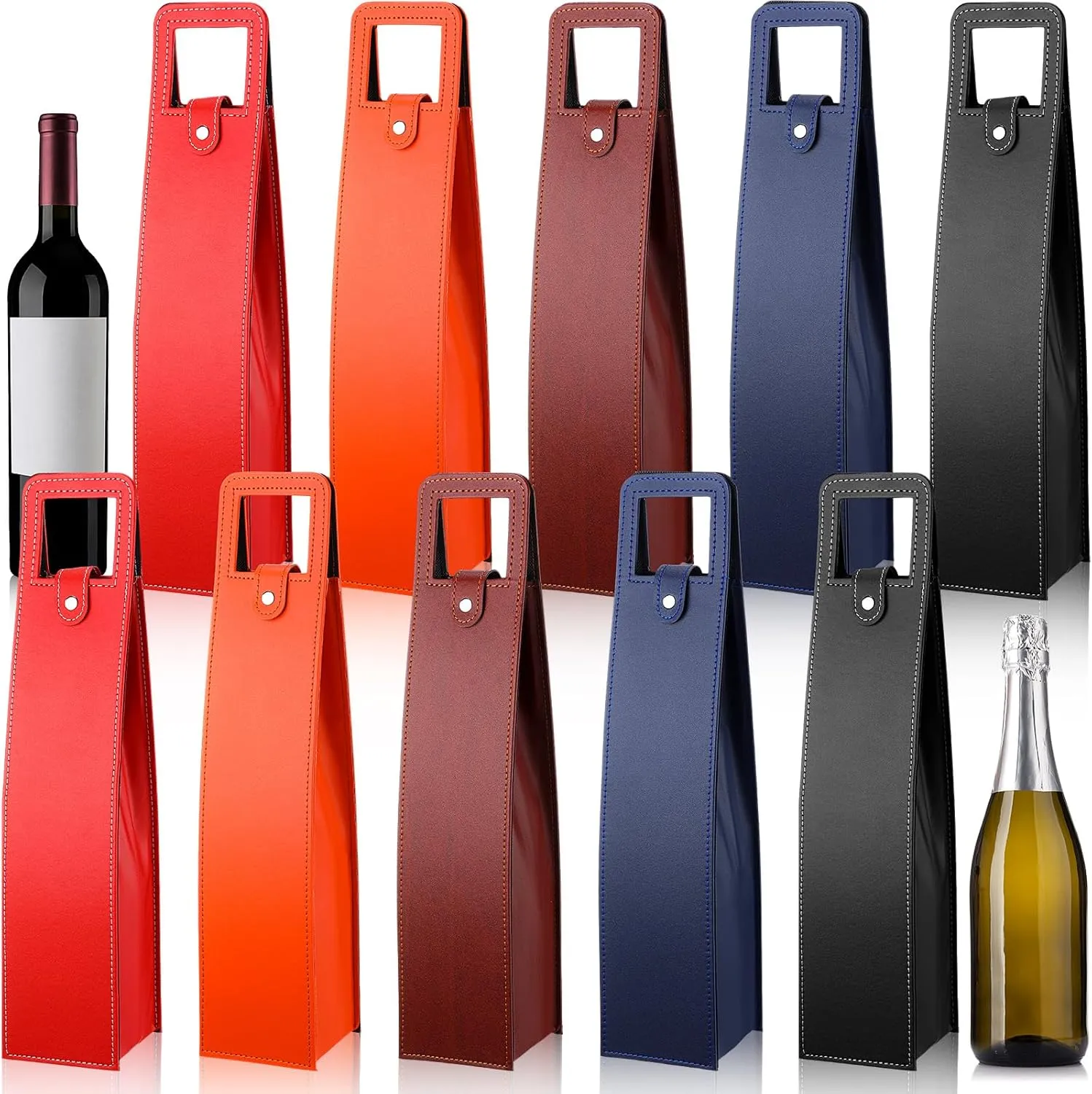 FillTouch 10 Pcs Wine Tote Bag Leather Wine Bag Wine Carrier Leather Wine Gift Bags Single Bottle Champagne Beer Gift Bags Carrier for Father's Day Christmas Thanksgiving(Multicolor,Classic Style)
