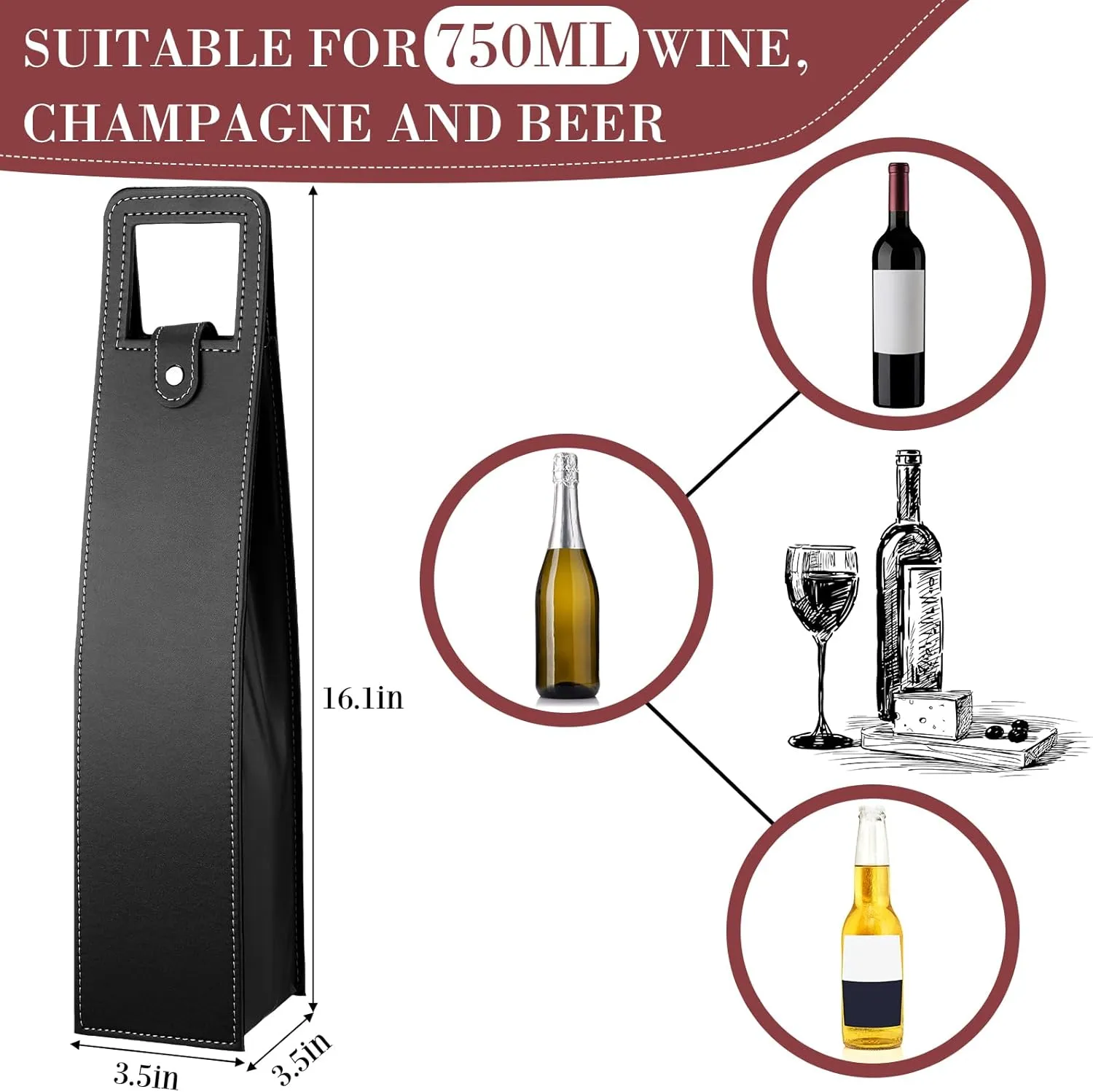 FillTouch 10 Pcs Wine Tote Bag Leather Wine Bag Wine Carrier Leather Wine Gift Bags Single Bottle Champagne Beer Gift Bags Carrier for Father's Day Christmas Thanksgiving(Multicolor,Classic Style)