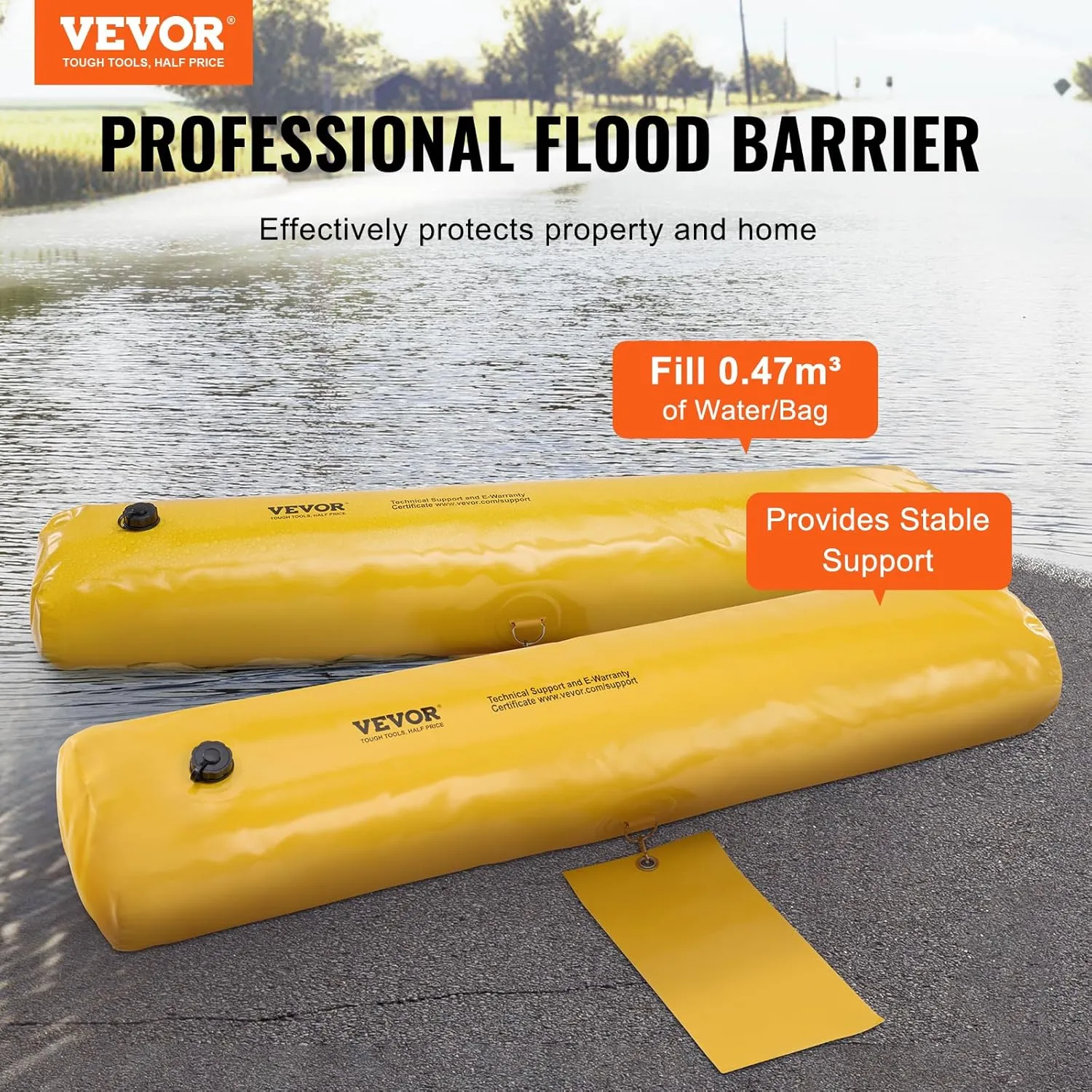 Flood Barriers, Sandbag Alternative Flood Bags 4 Pack, Flood Barrier for Home, Water Barriers for Flooding, Doorway, Driveway(4FTx6in)
