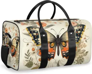Flower Butterfly Travel Duffle Bag for Women Men Gym Duffel Foldable Bag Waterproof Weekender Vintage Rustic Duffle Tote