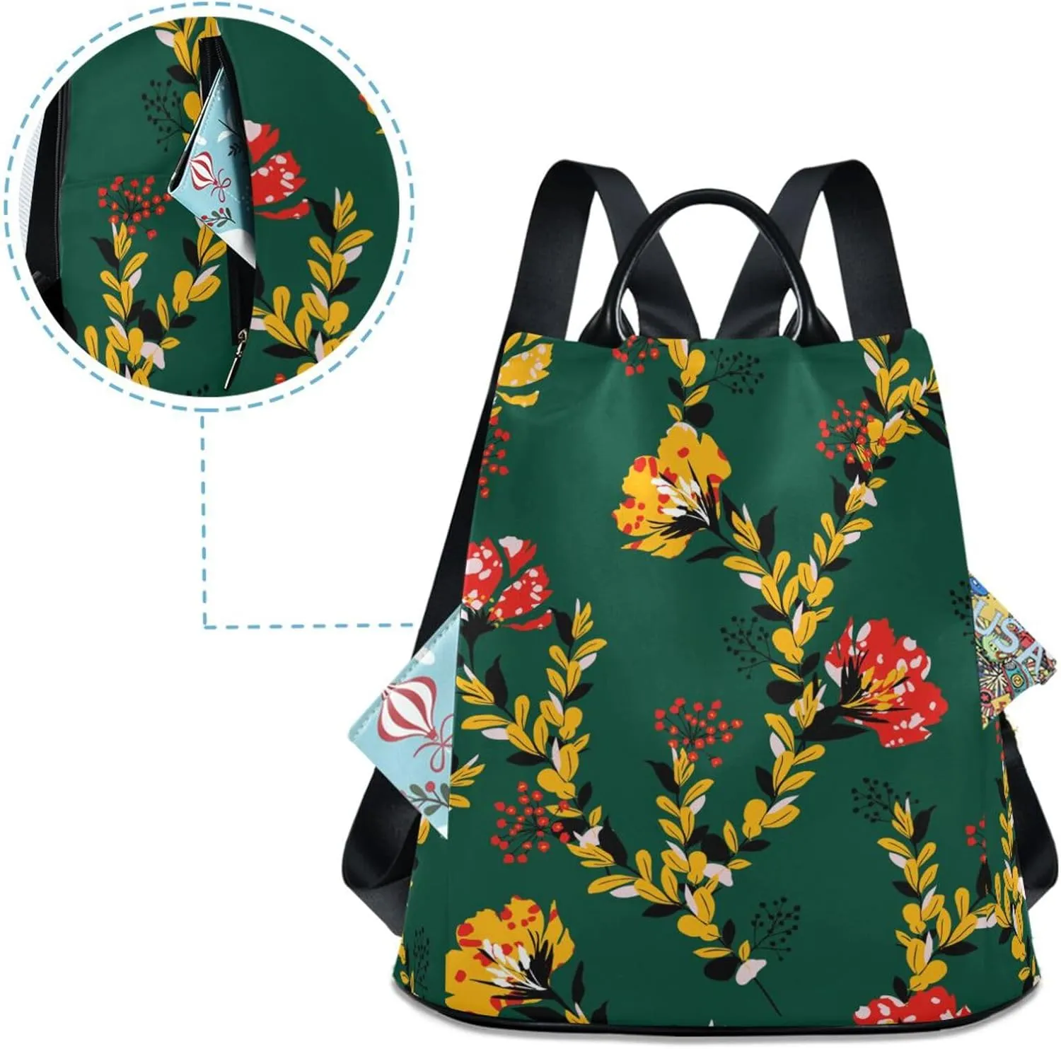 Flower Print Anti-theft Backpack Handbags for Women Travel Rucksack Lightweight Shoulder Bags 13.4 X 5.9 X 15in Pattern 6