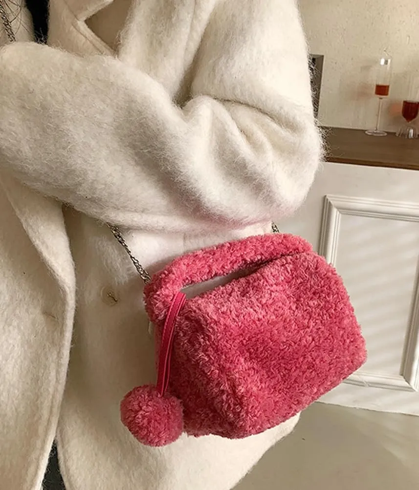 Fluffy Faux Fur Purses for Women Cute Furry Crossbody Shoulder Bags Small Fuzzy Tote Bag Handbag with Chain