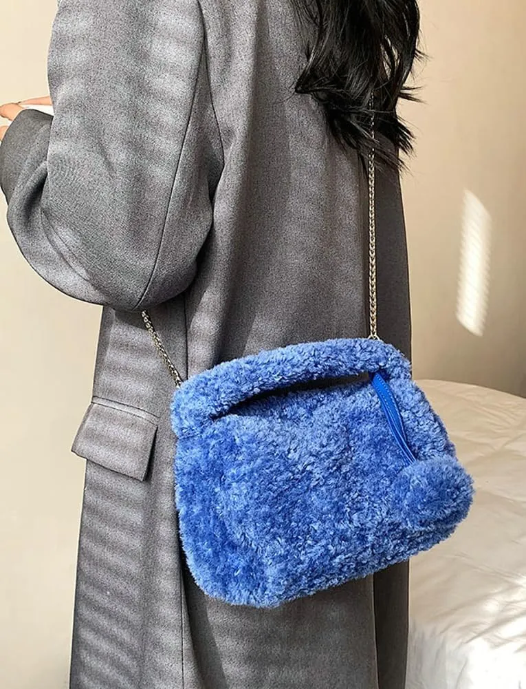 Fluffy Faux Fur Purses for Women Cute Furry Crossbody Shoulder Bags Small Fuzzy Tote Bag Handbag with Chain