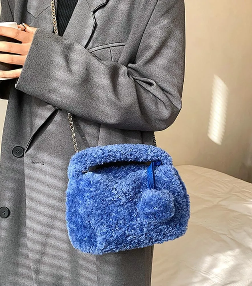 Fluffy Faux Fur Purses for Women Cute Furry Crossbody Shoulder Bags Small Fuzzy Tote Bag Handbag with Chain